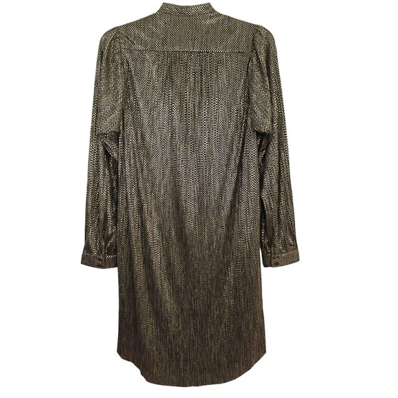 Anthropologie Sabina Musayev Tie Neck Shirt Dress Size XS Gold Metallic Shimmer - Picture 8 of 12